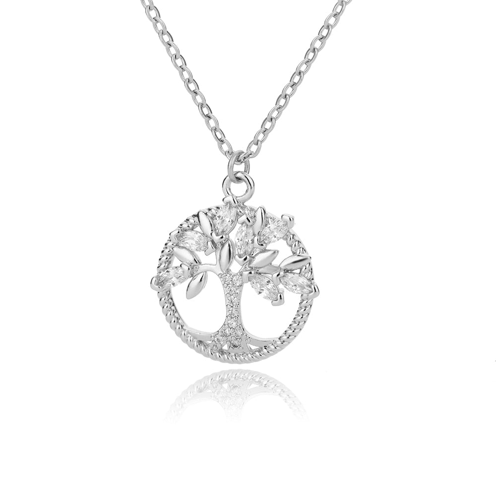 Stainless Steel Tree of Life Crystal Necklace