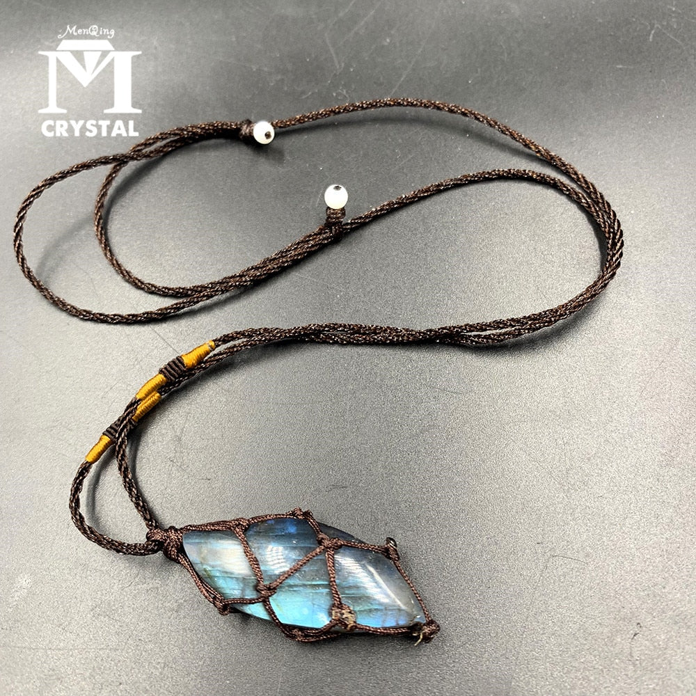 Natural Crystal Labradorite Stone Gemstone Pendant Necklace
