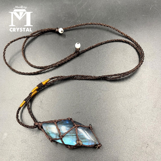Natural Crystal Labradorite Stone Gemstone Pendant Necklace