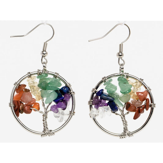 Handcrafted Wire Wrapped Tree of Life with Gemstones Earrings
