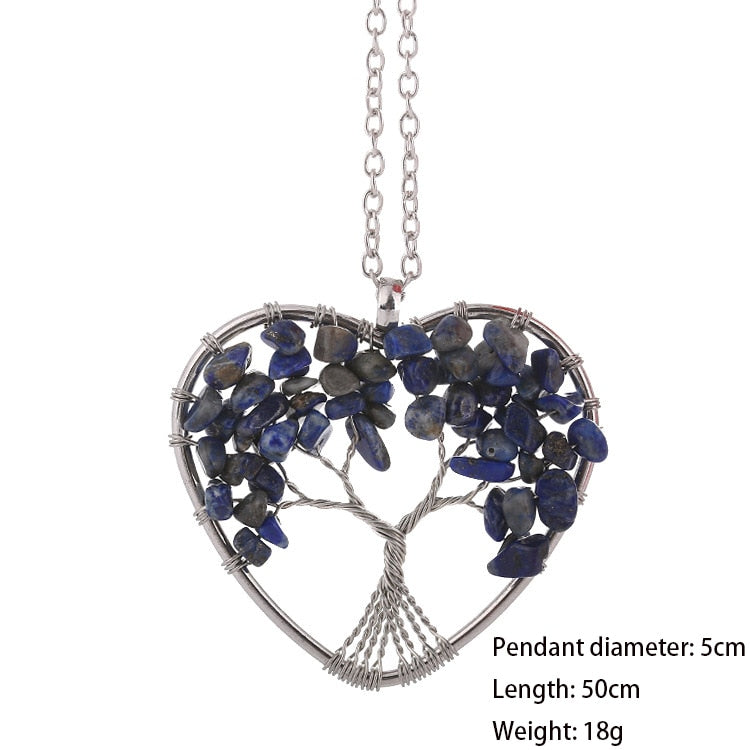 Handcrafted Heart Tree of Life Pendant with Gemstones