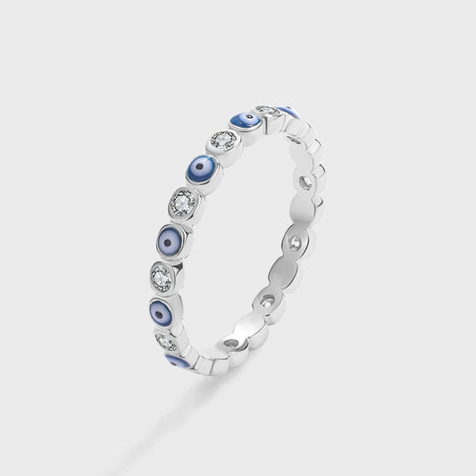 Classic Sapphire Third Eye / Evil Eye Round Ring Enamel Blue Original Sterling Silver