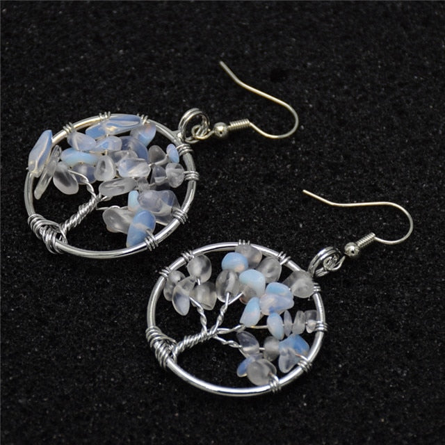 Handcrafted Wire Wrapped Tree of Life with Gemstones Earrings