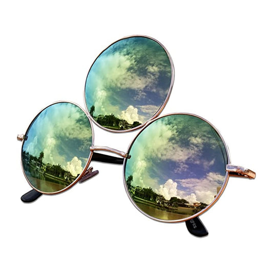 Third Eye Round Sunglasses Reflective Mirrored Three Lenses Eyewear Shades UV400