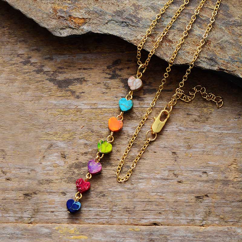 7 Chakra Gold Plated Chain Heart Pendant Spiritual Necklace