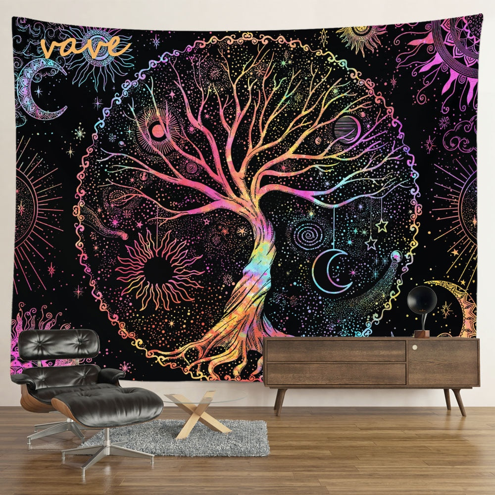 XS - S Cosmic Spiritual Trippy Psychedelic Tree of Life Tapestry