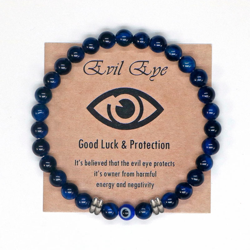Gemstone Beaded Bracelet Amulet Protection Blue Evil Eye Bracelet Spiritual Jewelry