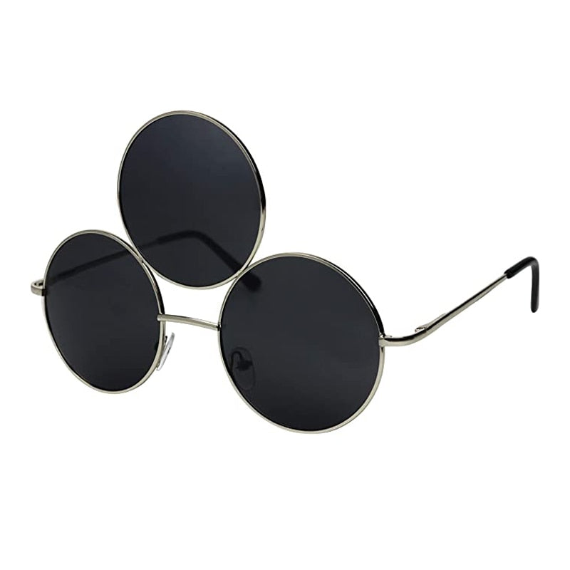 Third Eye Round Sunglasses Reflective Mirrored Three Lenses Eyewear Shades UV400