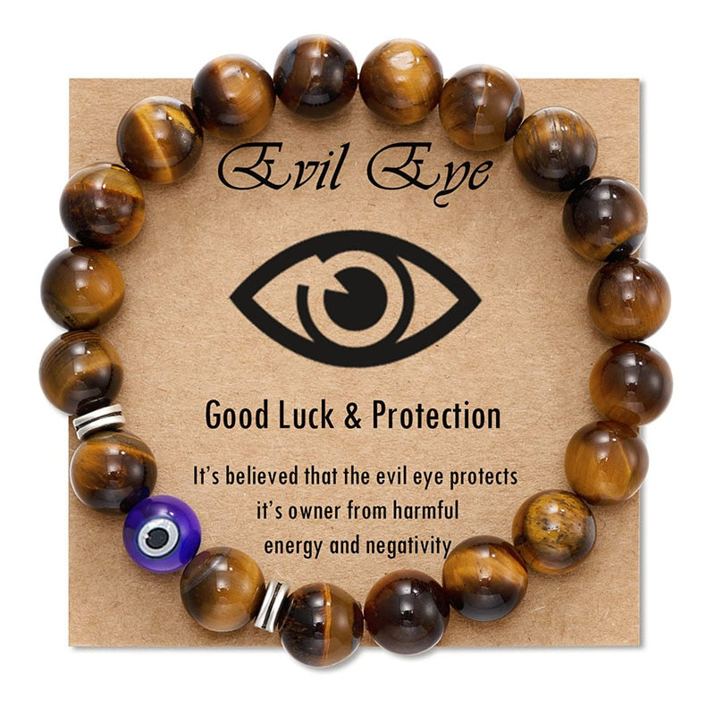 Gemstone Beaded Bracelet Amulet Protection Blue Evil Eye Bracelet Spiritual Jewelry